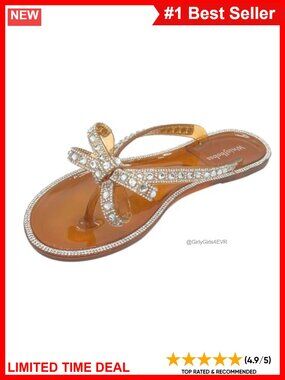Jelly Flip Flops Rhinestone Bow Flat Sandals